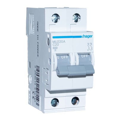 INT. RIEL TERMOMAGNETICO MU 2P 6A C 20KA/220V (IEC60947-2) HAGER