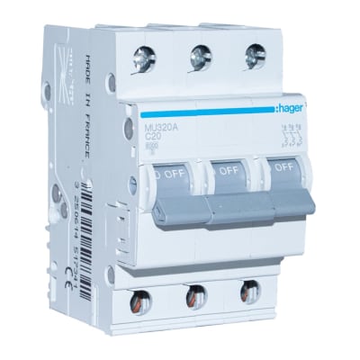 INT. RIEL TERMOMAGNETICO MU 3P 20A. C 20KA/220V (IEC60947-2) HAGER