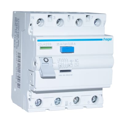 INT. RIEL DIFERENCIAL 4P 25A. TIPO AC. 30MA. HAGER