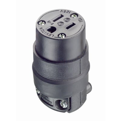 CONECTOR AEREO 15A 125V L/T PVC-CAUCHO NEGRO LEVITON