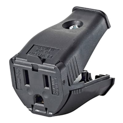 CONECTOR AEREO L/T 15A 125V CLAMPTITE C/BISAGRA PVC NEGRO LEVITON