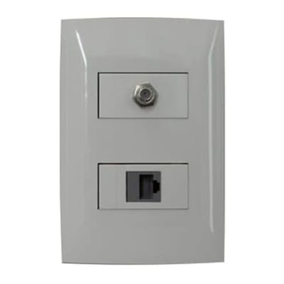TOMA DOBLE CON MODULO RJ11 CAT3 Y TV UHF C/PLACA CIEN BLANCA LEVITON