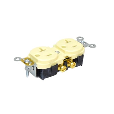 TOMACORRIENTE DOBLE 2X20A+T USO COMERCIAL NEMA 5-20R MARFIL CR20-I LEVITON