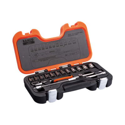 SET DE DADOS Y ACCESORIOS DE ENCASTRE 1/4'' 16P EN ACERO PLATA BAHCO