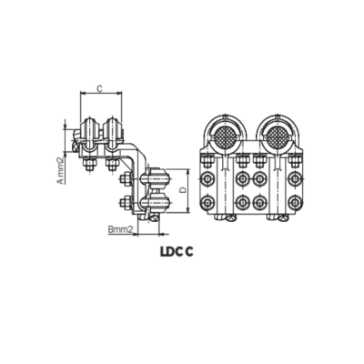 CONECTOR ACODADO A 90°PARA CABLES DUPLEX CU Ø:180-250/180-250MM LDCC-250 ARAGCU AS