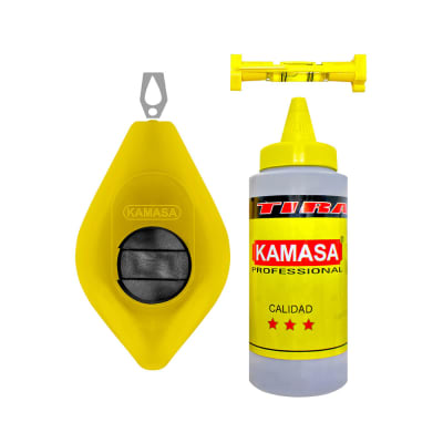 TIRALINEA 15 METROS CON NIVEL PVC RESISTENTE KAMASA