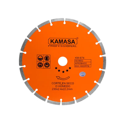 DISCO DIAMANTADO 230 ACERO PARA CORTE EN CONCRETO Y GRANITO KAMASA