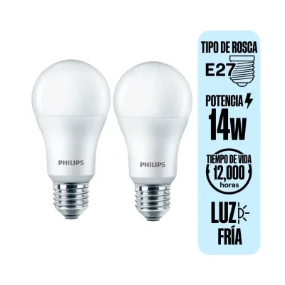 FOCO LED LUZ BLANCA X2 14W E27 AHORRO ENERGETICO PHILIPS