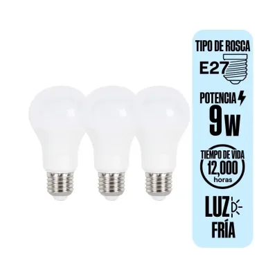 FOCO LED LUZ BLANCA FRIA E27 9W X3 EFICIENCIA ENERGETICA B PHILIPS