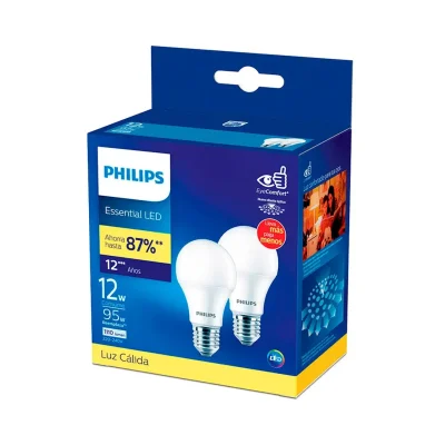 FOCO LED 12W LUZ CALIDA E27 PACK 2 UNIDADES PHILIPS