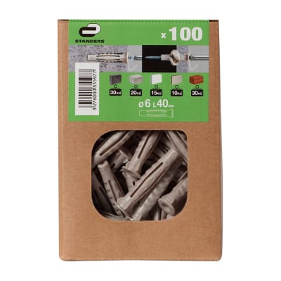 TARUGO NYLON 6X40MM JUEGO DE 100 UNIDADES STANDERS