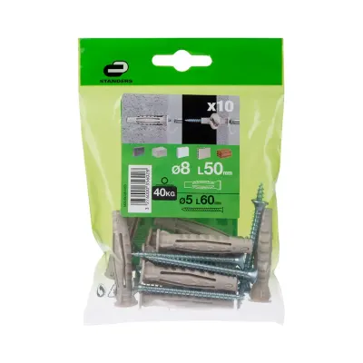 TORNILLO + TARUGO 8X50MM X 10 UNIDADES STANDERS