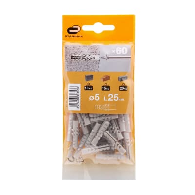 TARUGO NYLON 5X25MM JUEGO DE 60 UNIDADES GRIS STANDERS