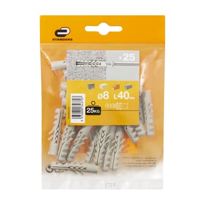 TARUGO NYLON 8X40MM JUEGO DE 25 UNIDADES STANDERS