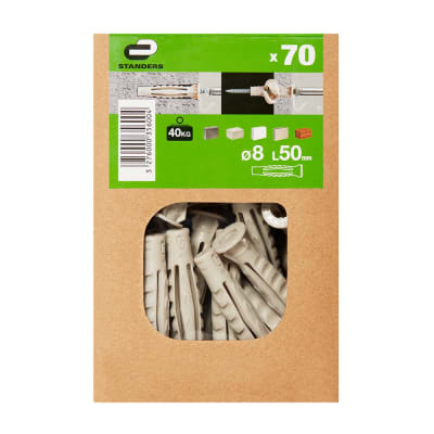 TARUGO NYLON 8X50MM GRIS PACK DE 70 UNIDADES STANDERS