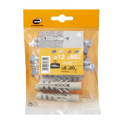 TORNILLO + TARUGO 12X60MM X 6 UNIDADES STANDERS