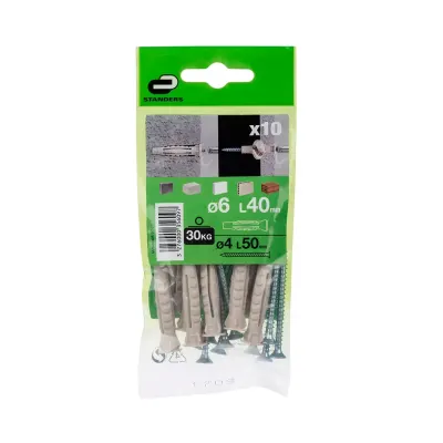 TORNILLO + TARUGO 6X40MM X 10 UNIDADES STANDERS