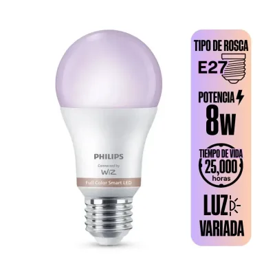 FOCO LED WIFI WIZ RGB E27 8W COLORES 806 LM PHILIPS