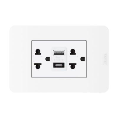 TOMACORRIENTE DOBLE UNIVERSAL LT USB BLANCO MATIX GO BTICINO