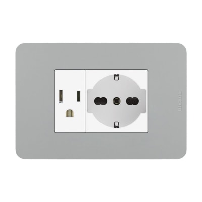 TOMACORRIENTE AMERICANA + SCHUKO GRIS MATIX GO BTICINO