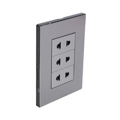 PLACA ARMADA TOMACORRIENTE TRIPLE UNIVERSAL ACERO INOXIDABLE ORANGE