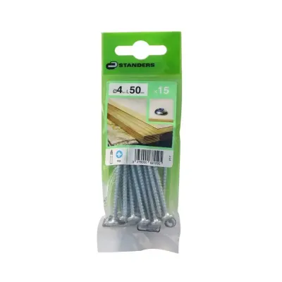 TORNILLO PZ C. REDONDA ZINC 4X50MM PARA MADERA 15 UNIDADES STANDERS