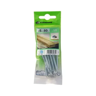 TORNILLO PZ C. REDONDA ZINC 5X50MM PARA MADERA 10 UNIDADES STANDERS