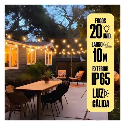 GUIRNALDA LED LUNA 20 FOCOS LUZ CALIDA 10M IP65 NEGRO ORANGE