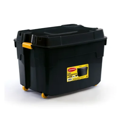 CAJA HERMETICA MEGAROCK #200 NEGRO CON GANCHOS Y RUEDAS POLINPLAST