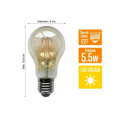 PACK X 2 FOCO LED BULBO 5.5W LUZ CALIDA AMBAR ORANGE
