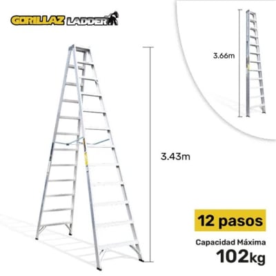 ALUMINIO ESCALERA TIJERA DOBLE 3.66M GATD12-II 102KG GORILLAZ LADDER