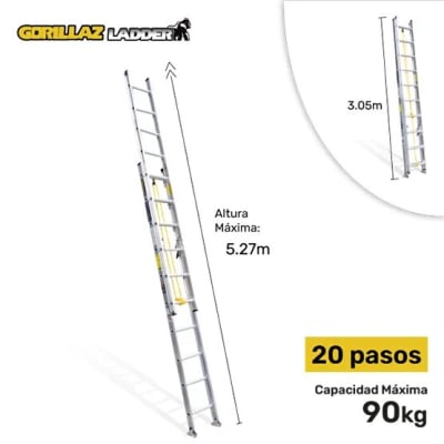 ALUMINIO ESCALERA EXTENSION 5.28M GATT20-III 90KG GORILLAZ LADDER