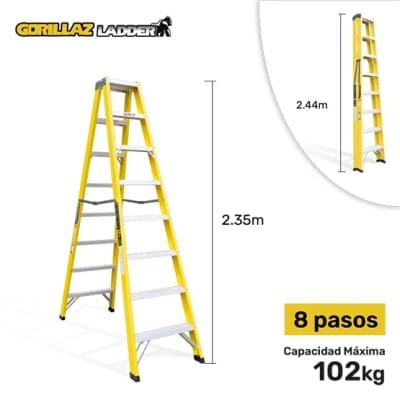 FIBRA ESCALERA TIJERA DOBLE 2.44M GFTD8-II GORILLAZ 102KG