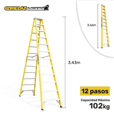 FIBRA ESCALERA TIJERA DOBLE 3.66M GFTD12-II 102KG GORILLAZ LADDER