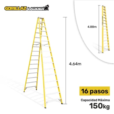 FIBRA ESCALERA TIJERA DOBLE 4.88M GFTD16-IA GORILLAZ 150KG