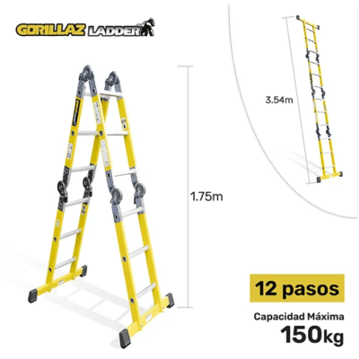 ESCALERA FIBRA MULTIPROPOSITO GFM12 IA+ PASOS 150KG GORILLAZ