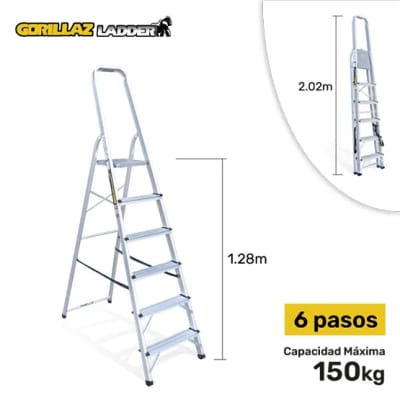 ALUMINIO ESCALERA BANQUETA 1.28M GAB6-IA 150KG GORILLAZ LADDER