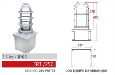 FANAL RECTO HERMETICO CON EQUIPO DE HALOGENURO METALICO 250W IP65 FRT/250 HM EI AIBAR