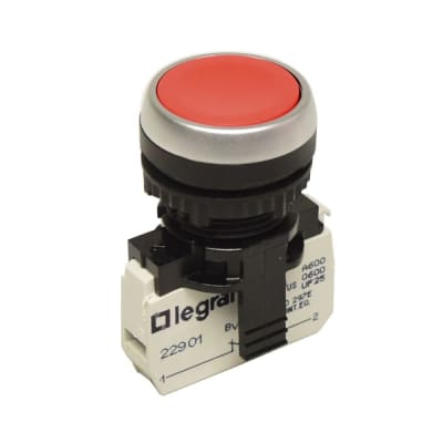 PULSADOR NO LUMINOSO RASANTE ROJO 22MM 1NC 023701 LEGRAND