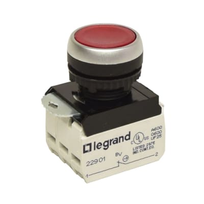 PULSADOR LUMINOSO RASANTE ROJO 22MM 1NA+1NC 023758 LEGRAND