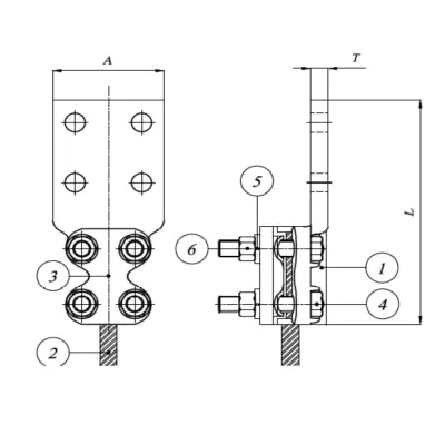 TERMINALES CABLE-PLATINA RECTA-4 NEMA C:185-300MM P:80X80MM MODELO 343.15 ARAGCU EI