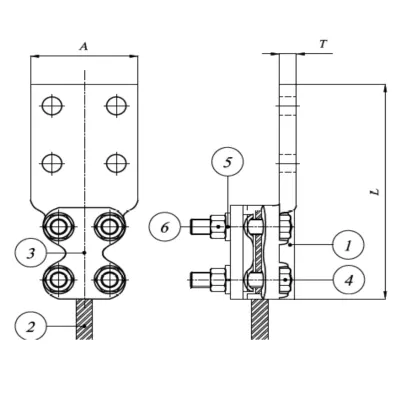 TERMINALES CABLE-PLATINA RECTA-4 NEMA C:300-450MM P:80X80MM MODELO 343.18 ARAGCU EI