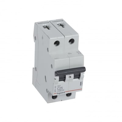 INTERRUPTOR TERMOMAGNETICO 2X25A 10/6KA 230/440V TIPO C DIN RX3 419875 LEGRAND
