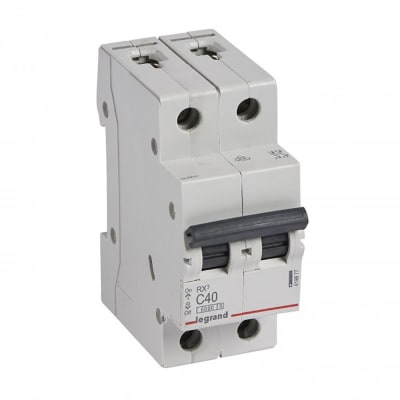 INTERRUPTOR TERMOMAGNETICO 2X40A 10/6KA 230/440V TIPO C DIN RX3 419877 LEGRAND