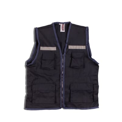 CHALECO ECONOMICO AZUL TALLA M DE DRILL CON CINTA REFLECTIVA WERKEN