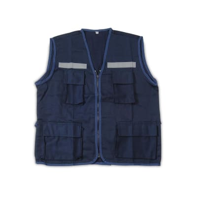 CHALECO DE DRILL ECONOMICO AZUL TALLA L CON CINTA REFLECTIVA WERKEN