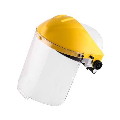 PROTECTOR FACIAL CON AJUSTE RATCHET COLOR AMARILLO PLASTICO RESISTENTE TRIDENTE