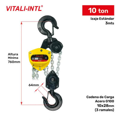 TECLE MANUAL 10T YAL1000A 3MTSCARGA 10X28MM(3) G100 - 3MTSMANDO 5X25X18MM(2) VITALI-INTL