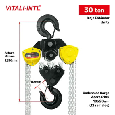 TECLE MANUAL 30T YAL3000 3MTSCARGA 10X28MM(12) G100 - 3MTSMANDO 5X25X18MM(4) VITALI-INTL