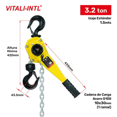 TECLE RACHET 3.2T YAL320 1.5MTSCARGA 10X30MM(1) G100 VITALI-INTL